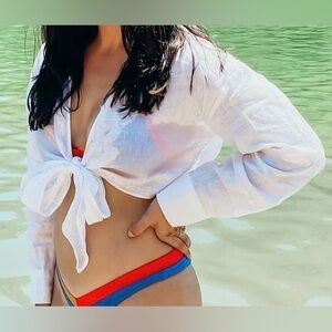 Zara linen blend long sleeve crop top